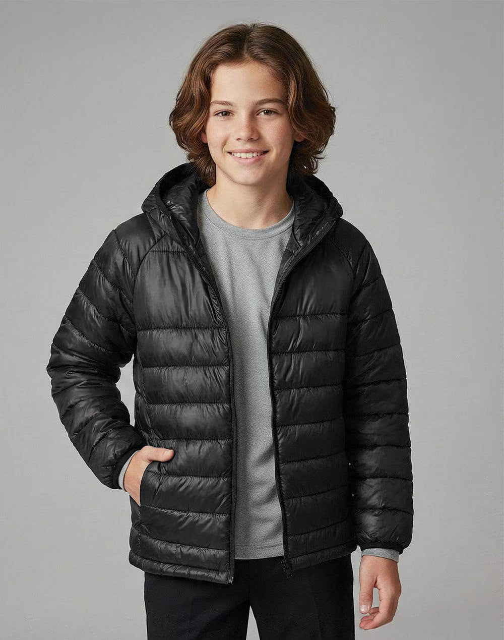 JK67K Kids Sustainable Lightweight Hooded Puffer Jacket