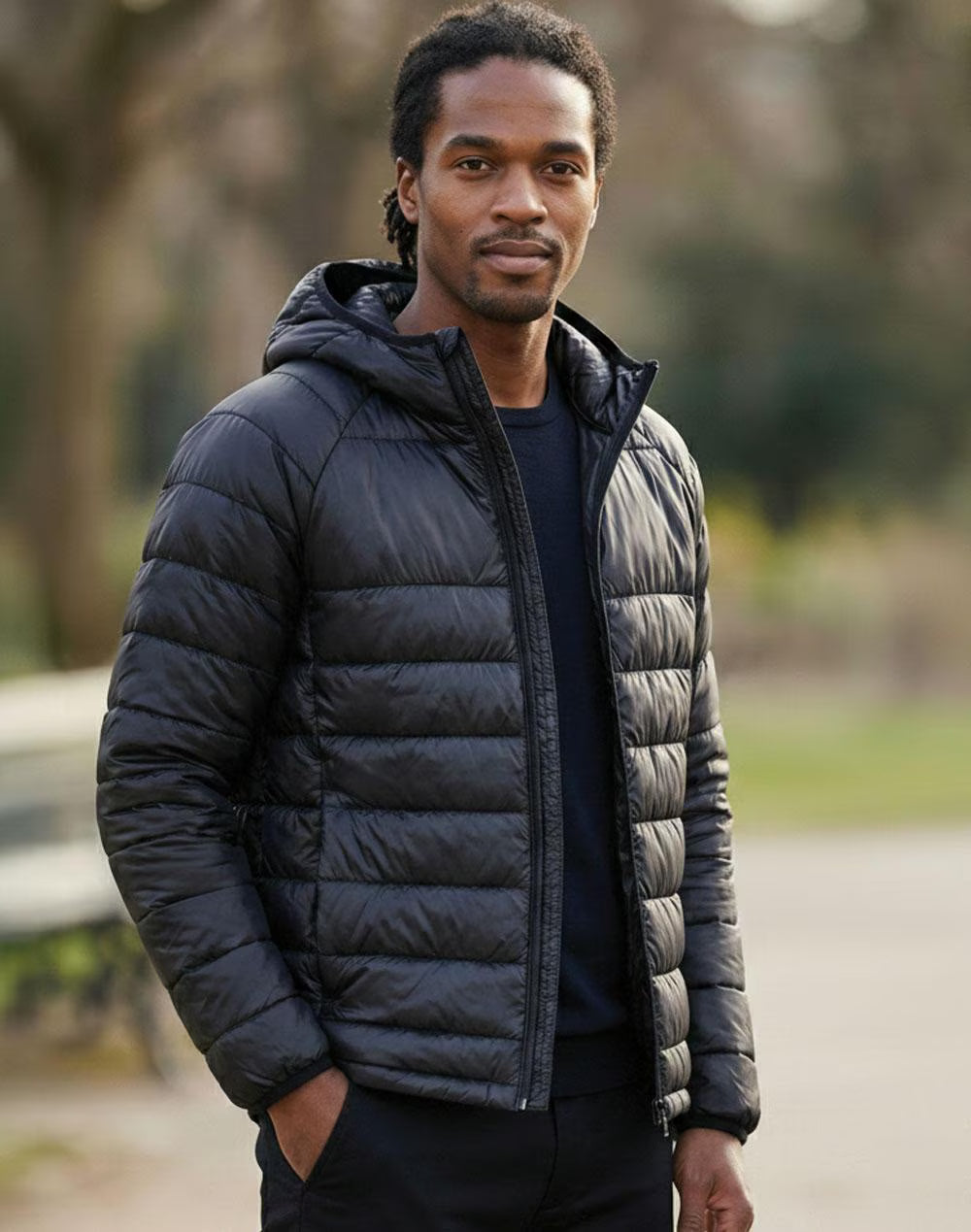 JK67 Adults Sustainable Lightweight Hooded Puffer Jacket