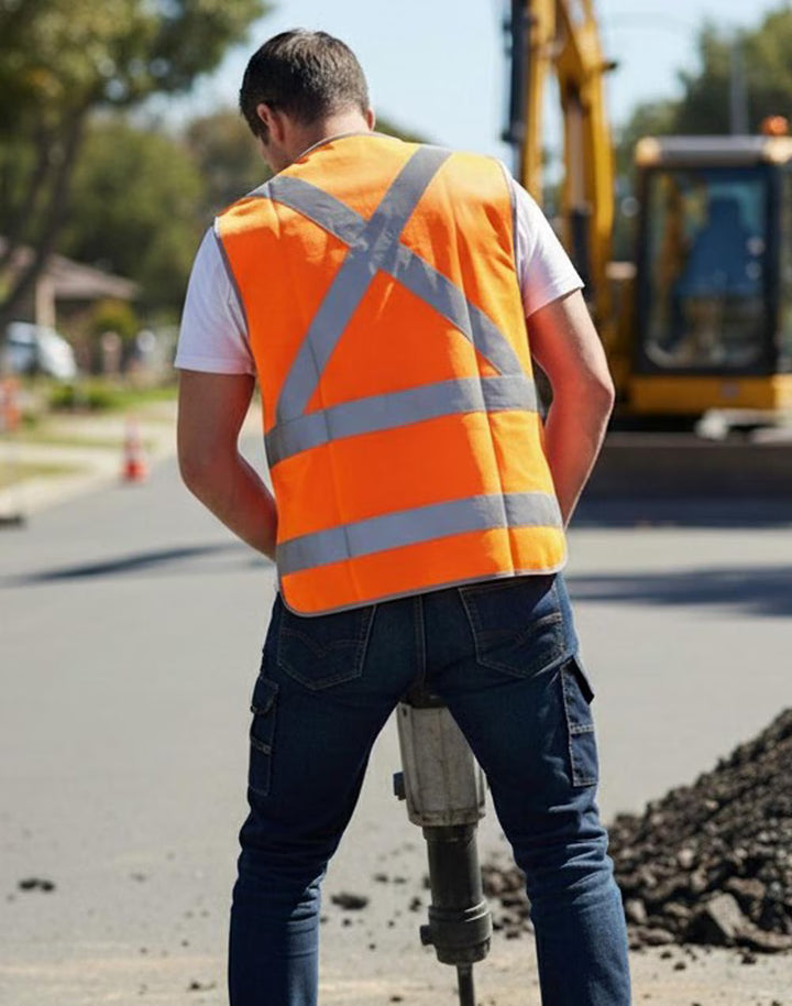 SW72 HI-VIS X BACK SAFETY VEST WITH TAIL