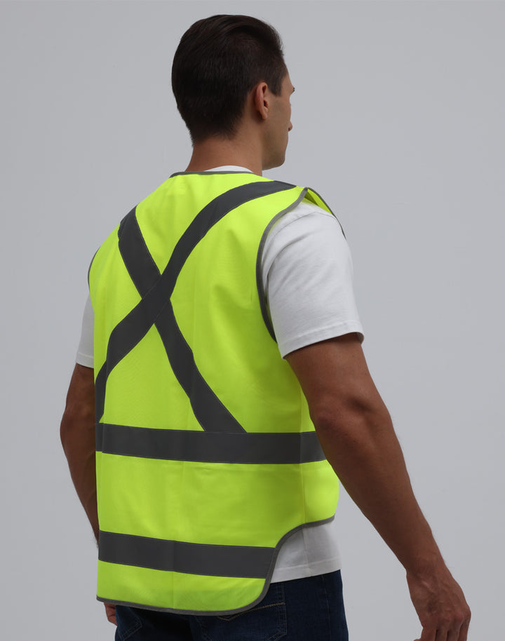 SW72 HI-VIS X BACK SAFETY VEST WITH TAIL