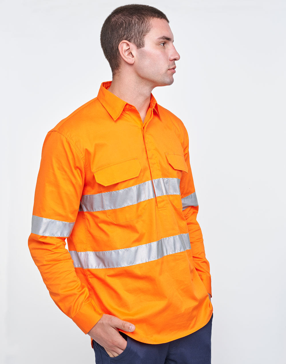 SW87 UNISEX HI-VIS COOL BREEZE CLOSED FRONT LS SHIRT WITH PERFORATED TAPE