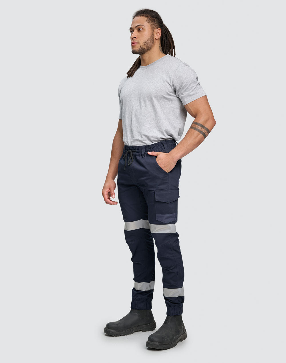 WP28HV Unisex Cotton Stretch Drill Cuffed Work Pants with Tapes