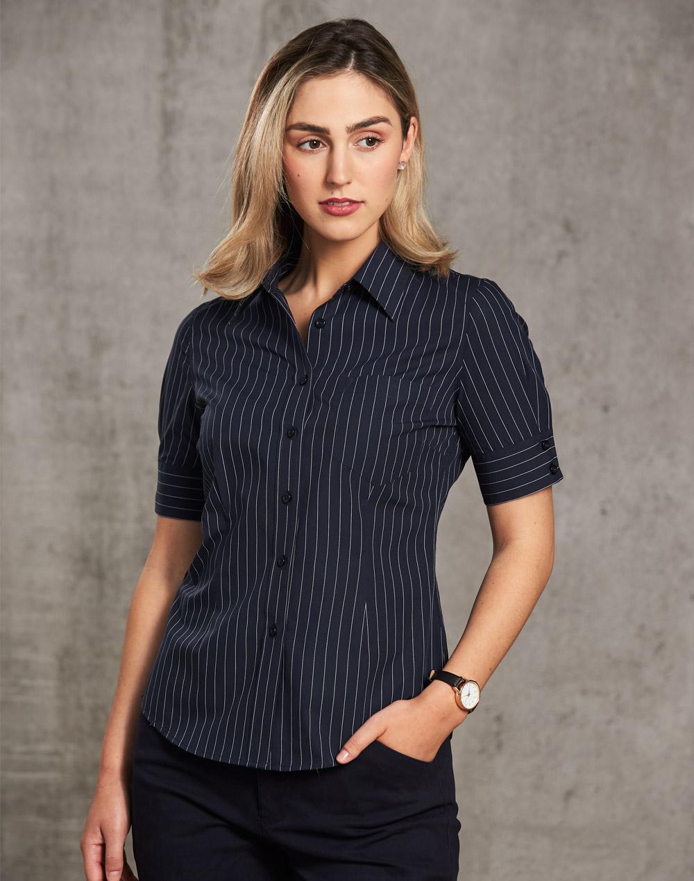 Benchmark M8224 Women's Pin Stripe Short Sleeve Shirt