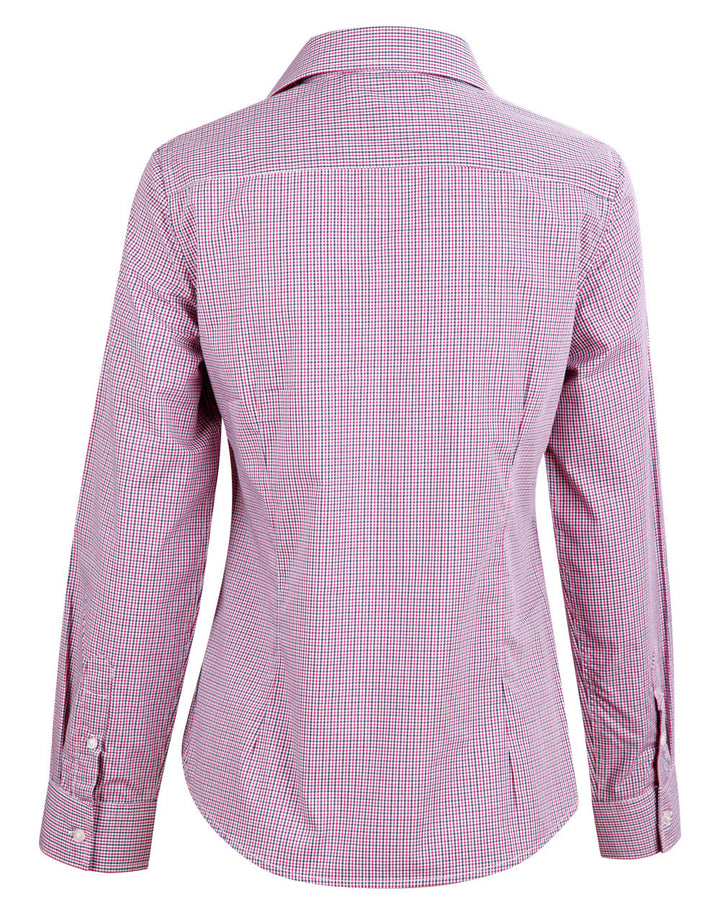 Benchmark M8340L Ladies’ Two Tone Mini Gingham Long Sleeve Shirt