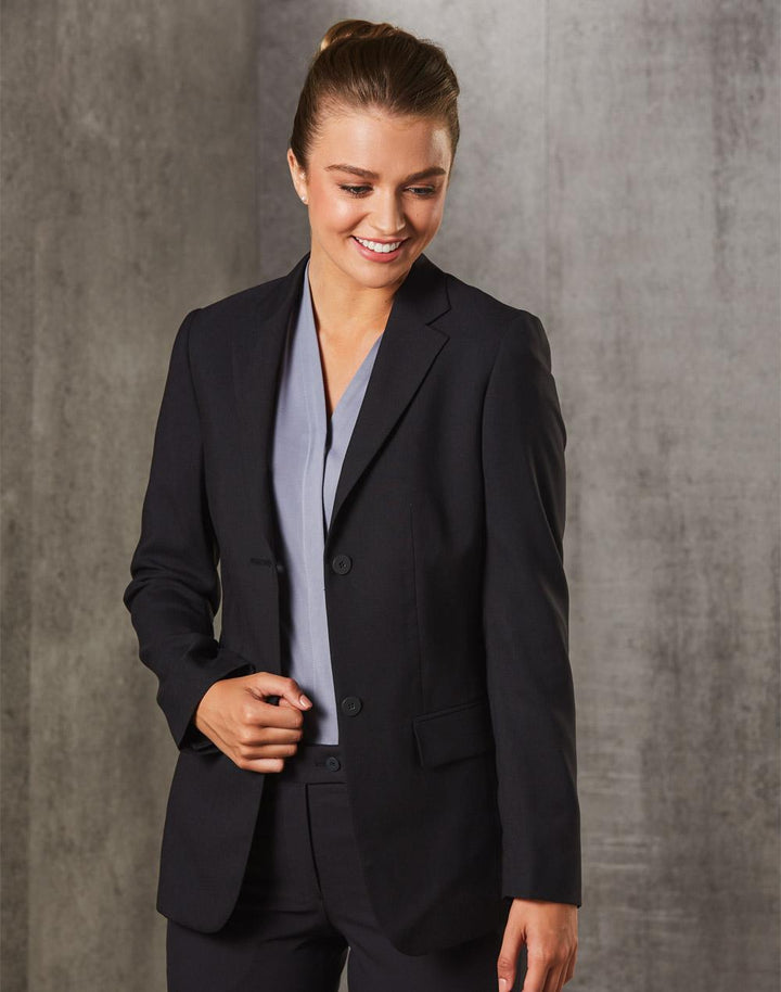 M9206 Women's Poly/Viscose Stretch Two Buttons Mid Length Jacket