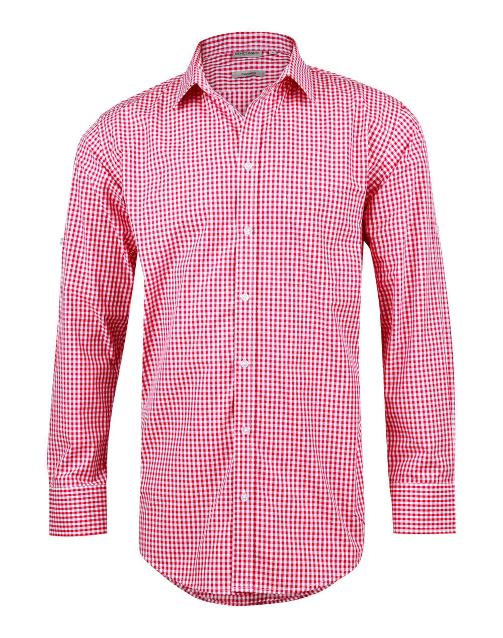 Benchmark M7300L Men’s Gingham Check Long Sleeve Shirt with Roll-up Tab Sleeve