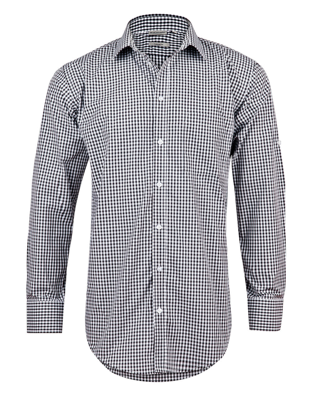 Benchmark M7300L Men’s Gingham Check Long Sleeve Shirt with Roll-up Tab Sleeve