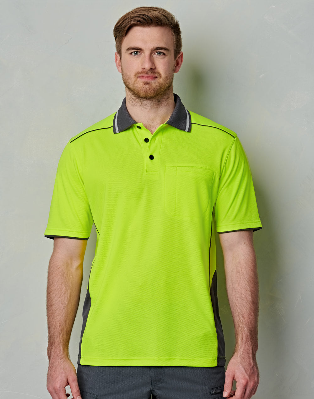 AIW SW79 UNISEX HI-VIS BAMBOO CHARCOAL VENTED SS POLO
