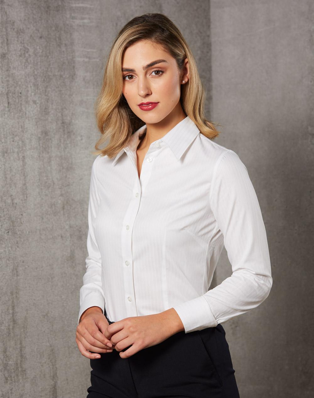 Benchmark M8100L Women's Self Stripe Long Sleeve Shirt