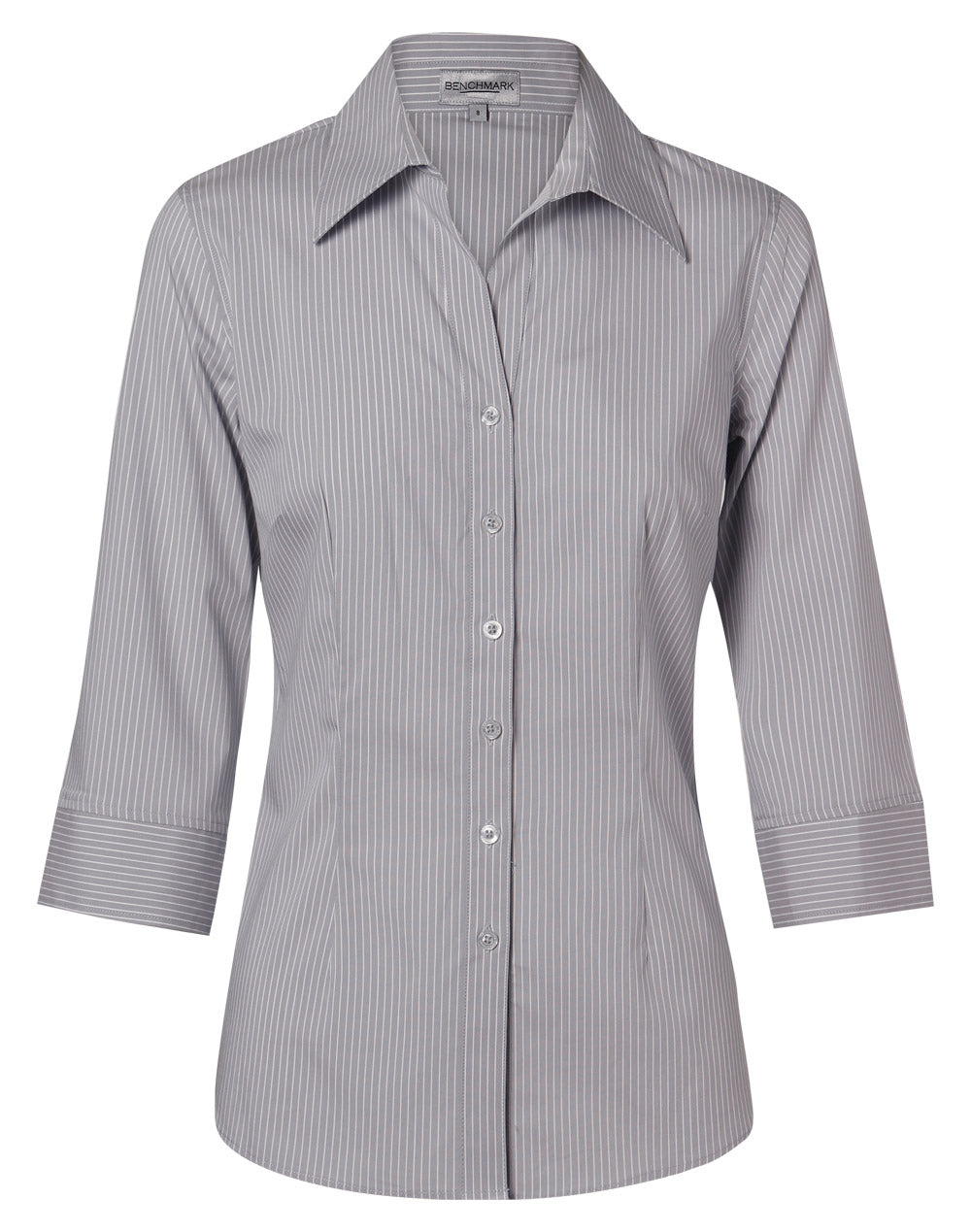 Benchmark M8200Q Women's Ticking Stripe 3/4 Sleeve Shirt