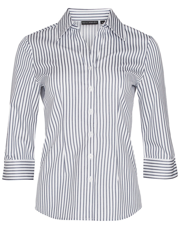 Benchmark M8310Q Women's Executive Sateen Stripe 3/4 Sleeve Shirt