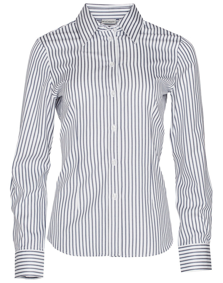 Benchmark M8310L Ladies' Executive Sateen Stripe Long Sleeve Shirt