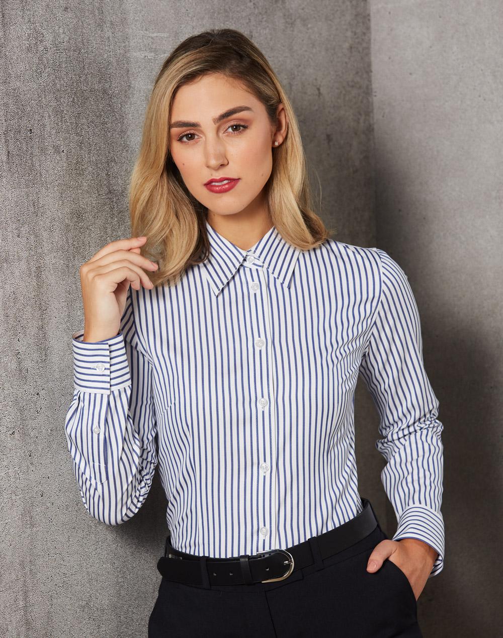 Benchmark M8310L Ladies' Executive Sateen Stripe Long Sleeve Shirt